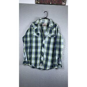 Rafter C Shirt Mens XL Green Plaid Long Sleeve Snap Button Western Cowboy